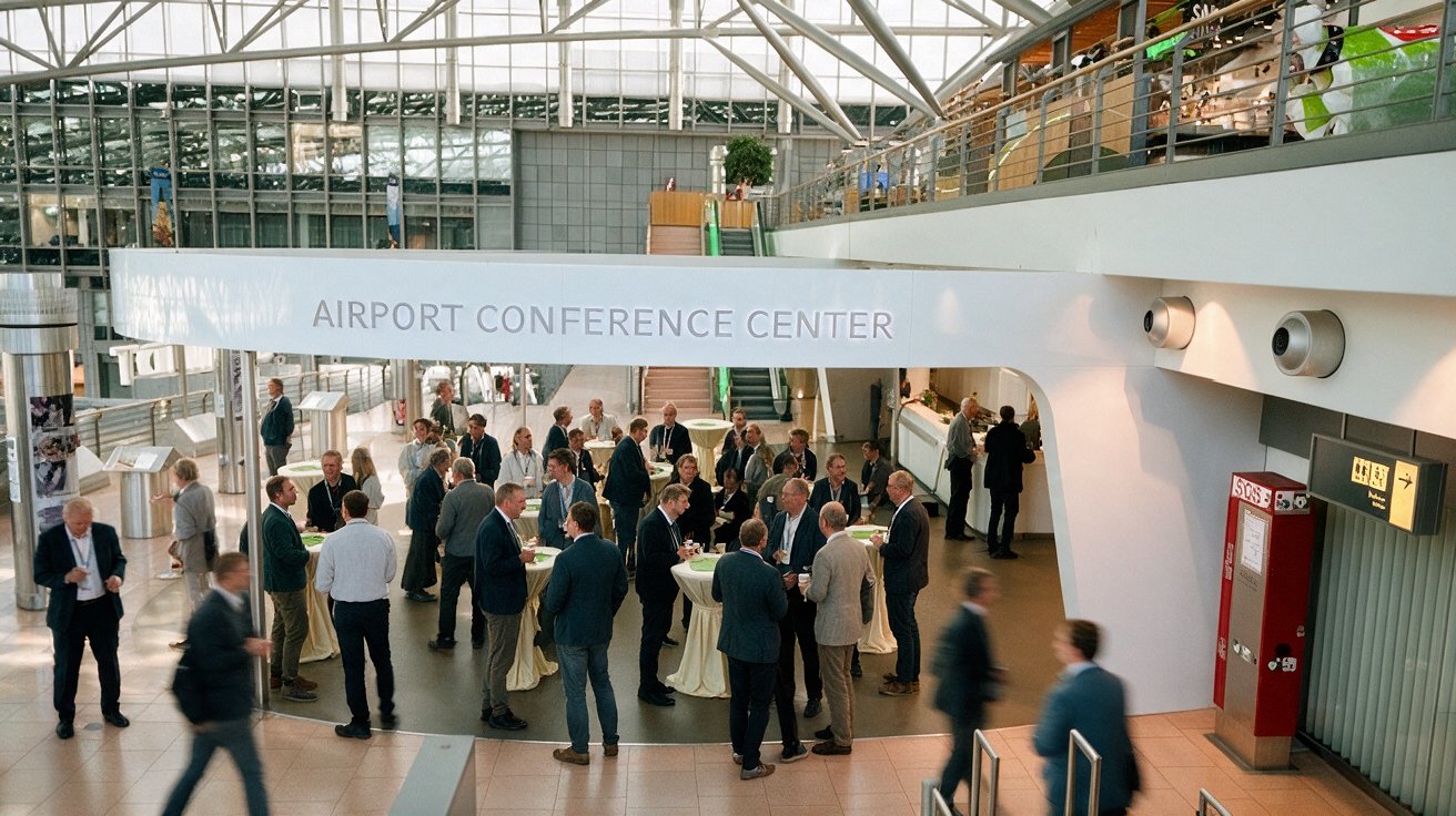 Networking in the Airport Conference Center foyer